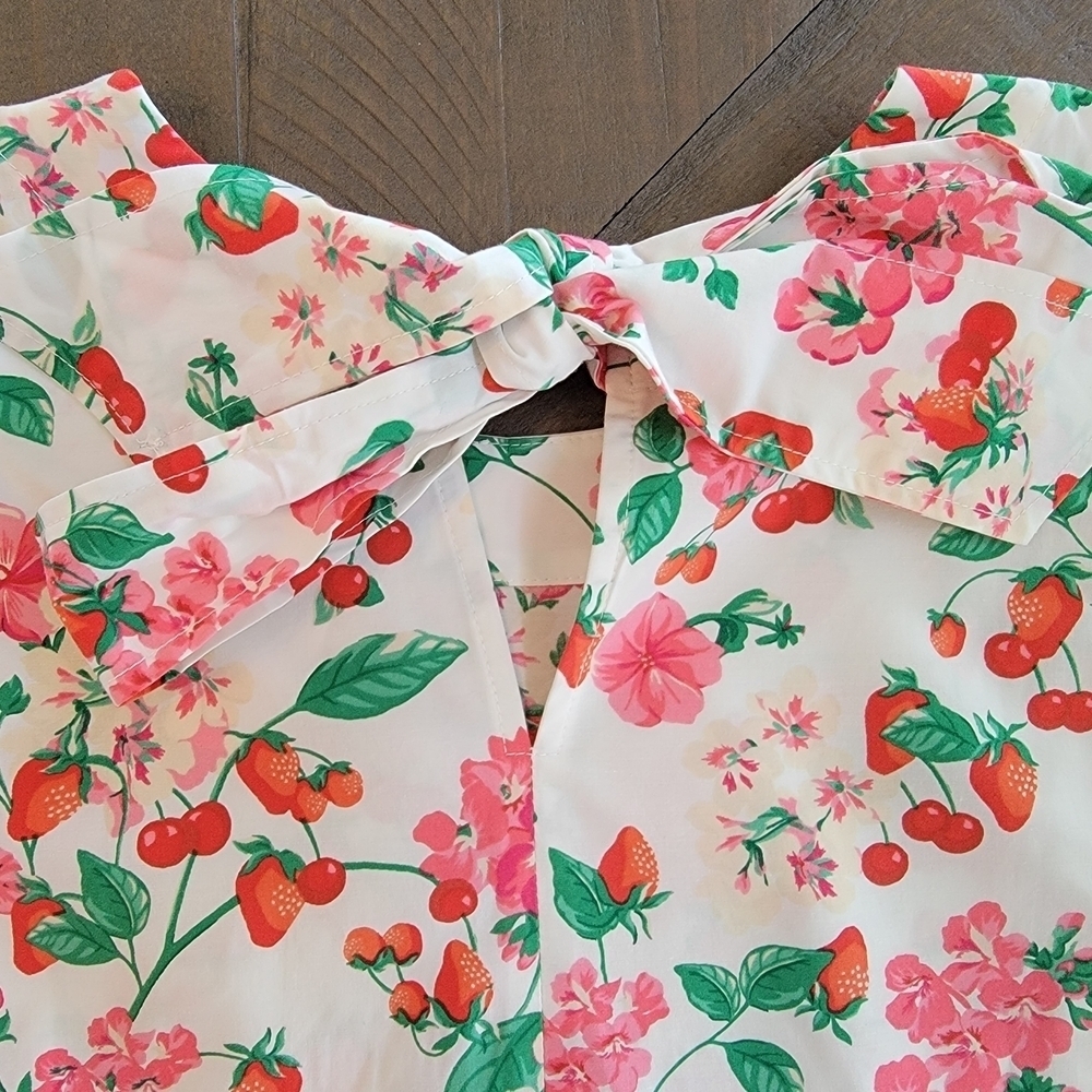 NWT Ann Taylor Strawberry And Cherry White Peplum Tie Back Top Size S - Picture 10 of 12